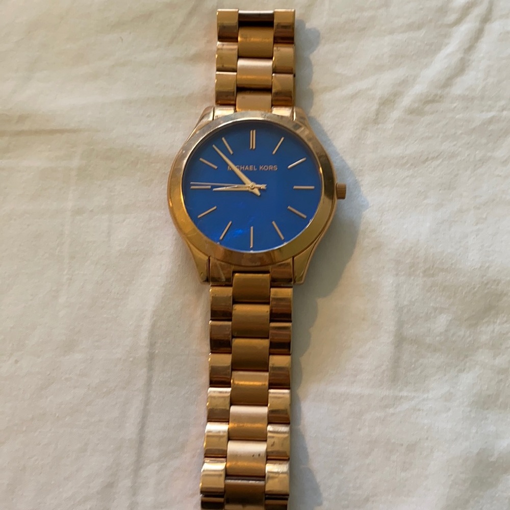 Michael Kors Rose Gold Watch with Blue Dial